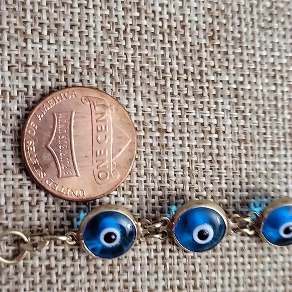 14kt Yellow Gold Blue Evil Eye Bracelet 7-1/4 Long